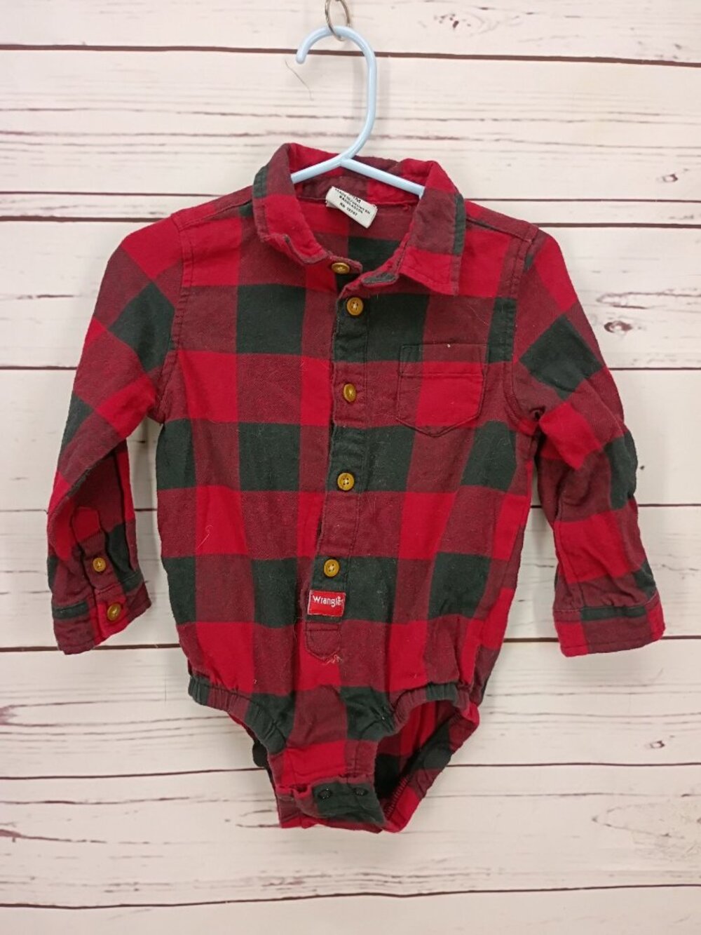 Red & Black Plaid Baby Bodysuit 24M By Wrangler With Snap Closures